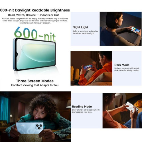  Blackview WAVE 9C, 4 Go + 64 Go, 6,56 pouces, Android 15, Unisoc T603 SC9863A Octa Core, réseau : 4G, OTG (bleu) SB979L293-020